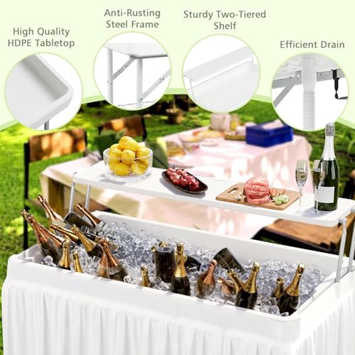 Folding Ice Cooler Table with Storage Shelf, White S1397