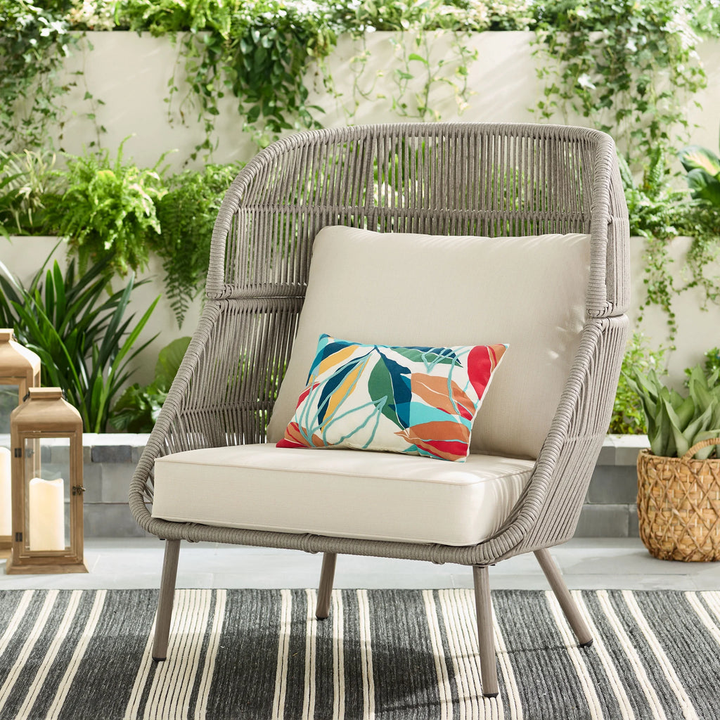 Beige Wicker Outdoor Accent Chair with Cushions W58064