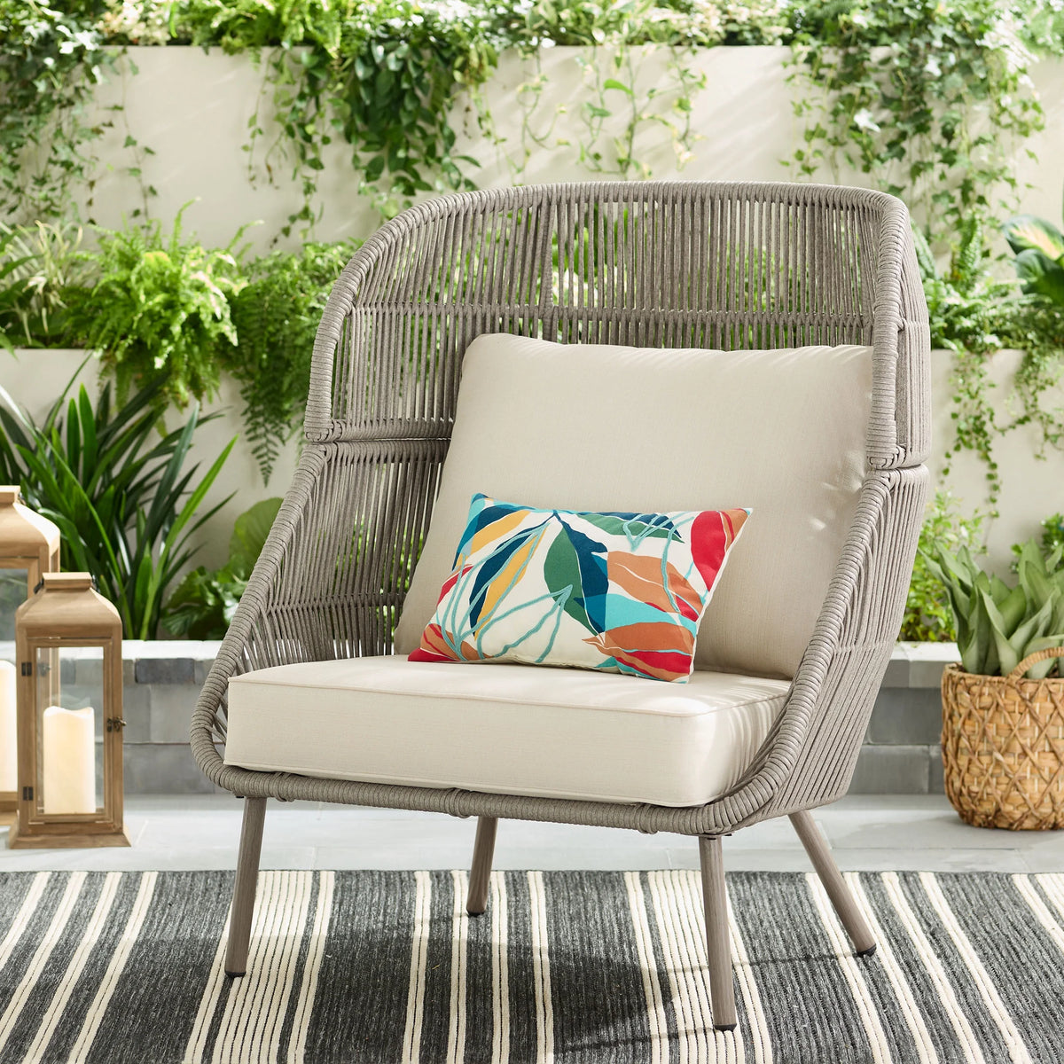 Beige Wicker Outdoor Accent Chair with Cushions W58064