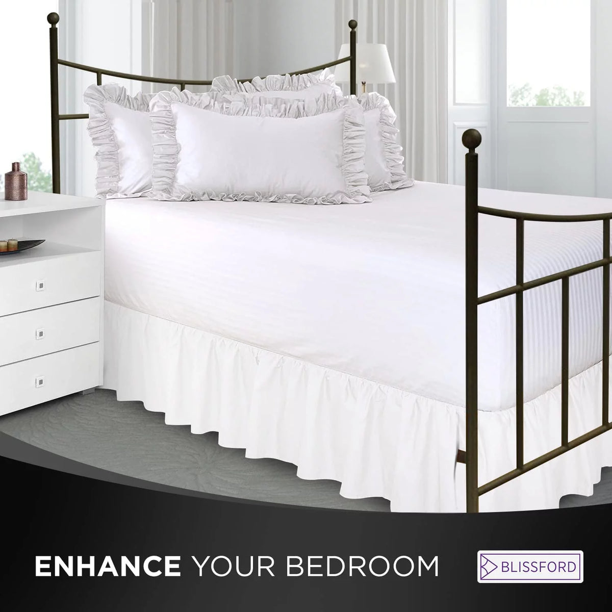 Queen White 21" Drop Ruffled Bed Skirt Y72493