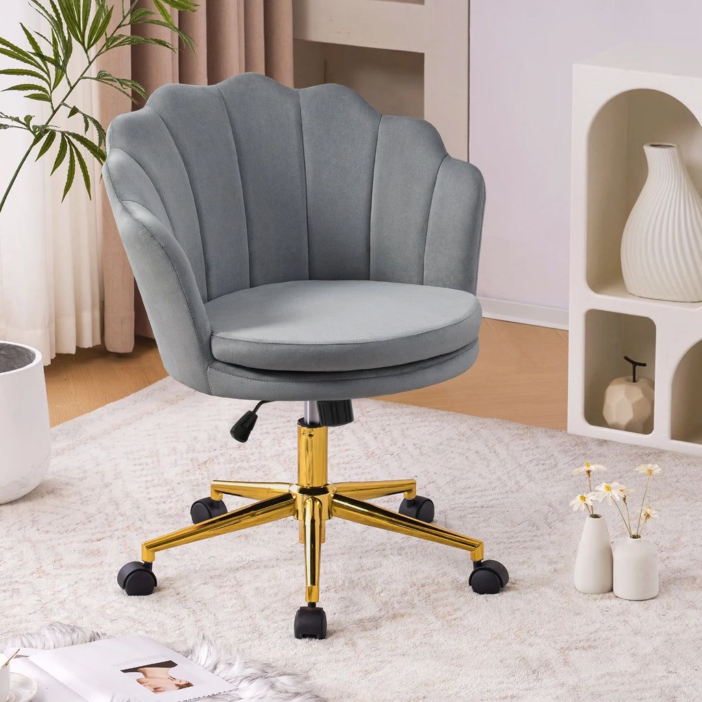 Grey Velvet Adjustable Swivel Office Chair U819400