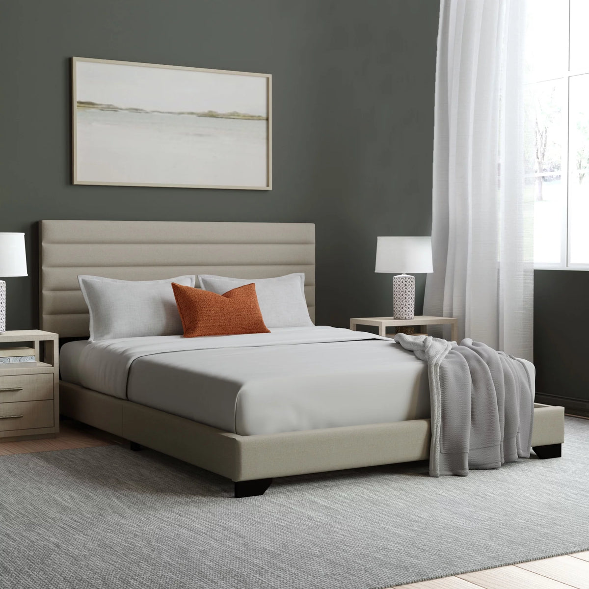 Charcoal Upholstered Queen Platform Bed I143
