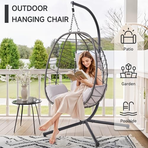 Hanging Egg Chair with Stand, Cushion, Dual Chains, 350LBS Capacity R636870