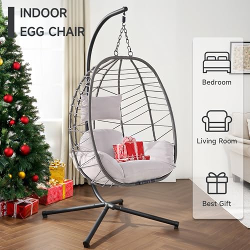 Hanging Egg Chair with Stand, Cushion, Dual Chains, 350LBS Capacity R636870