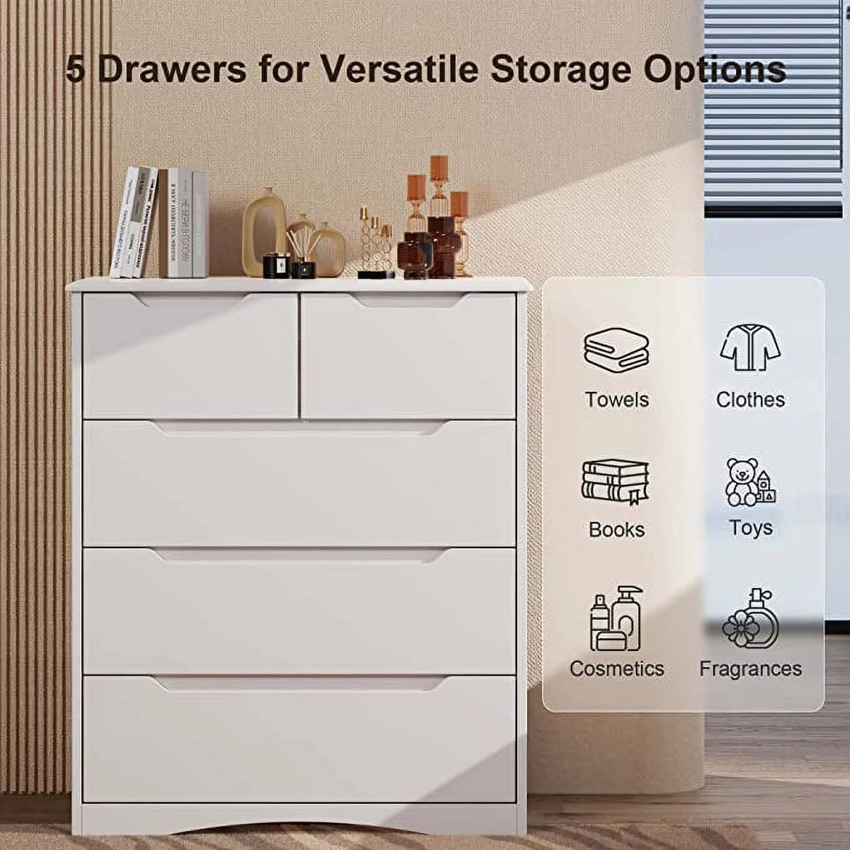 White 5 Drawer Wood Dresser L95894