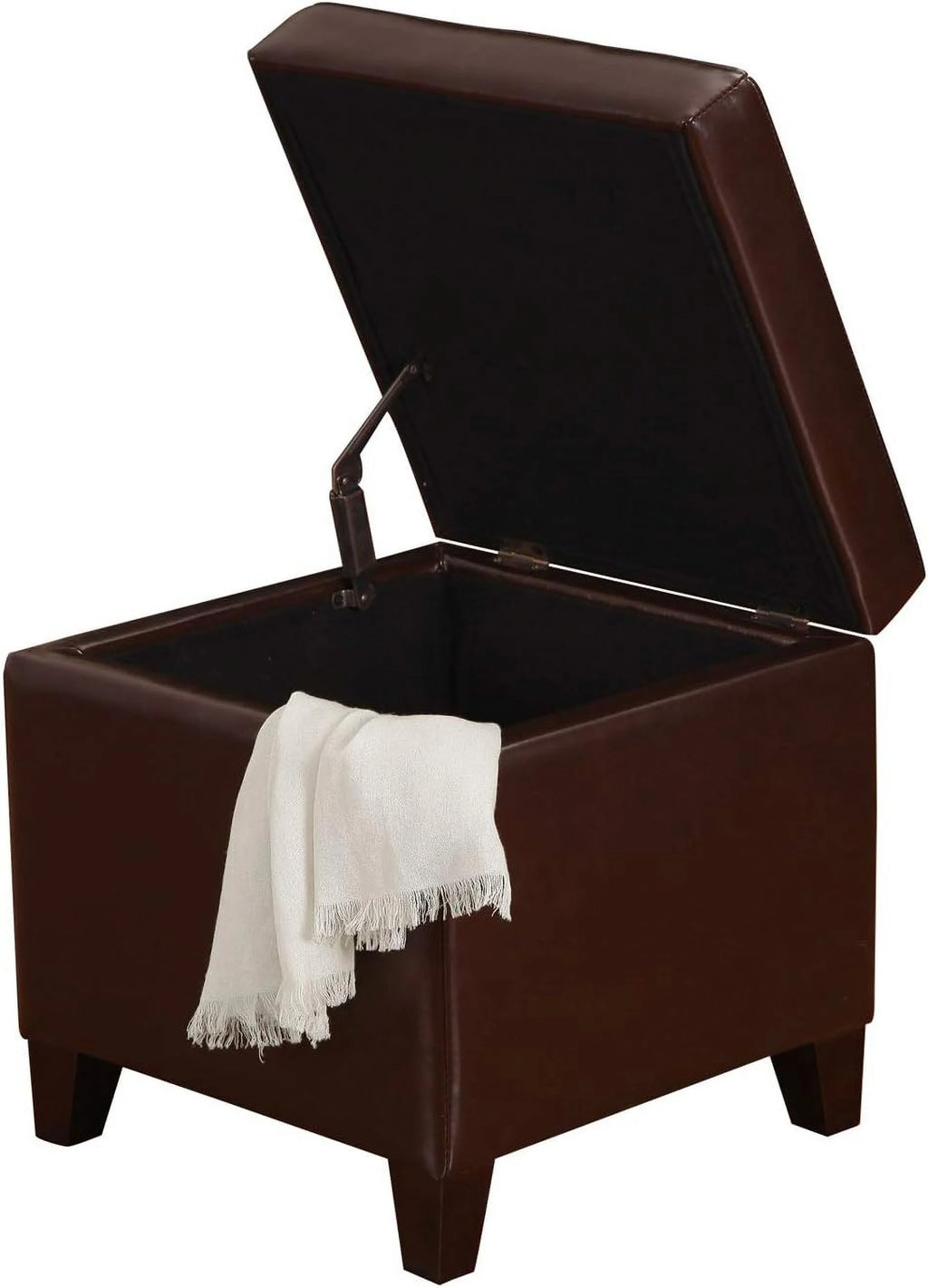 Faux-Leather Storage Ottoman with Wood Legs Q102