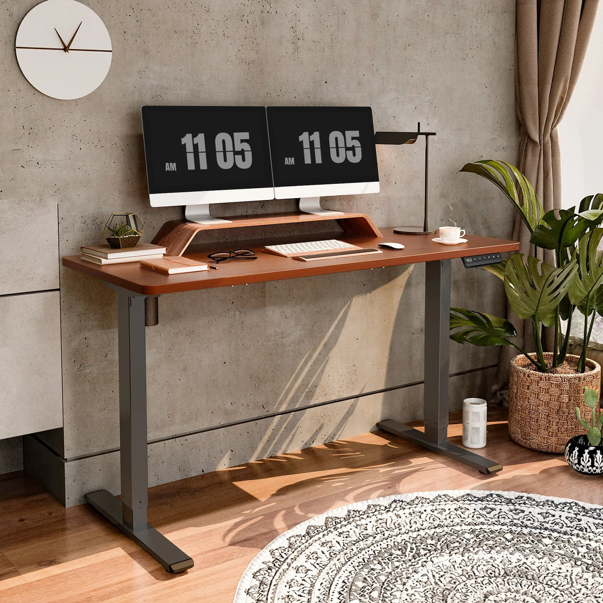 55" x 28" Height Adjustable Standing Desk Gray and Mahogany H9934