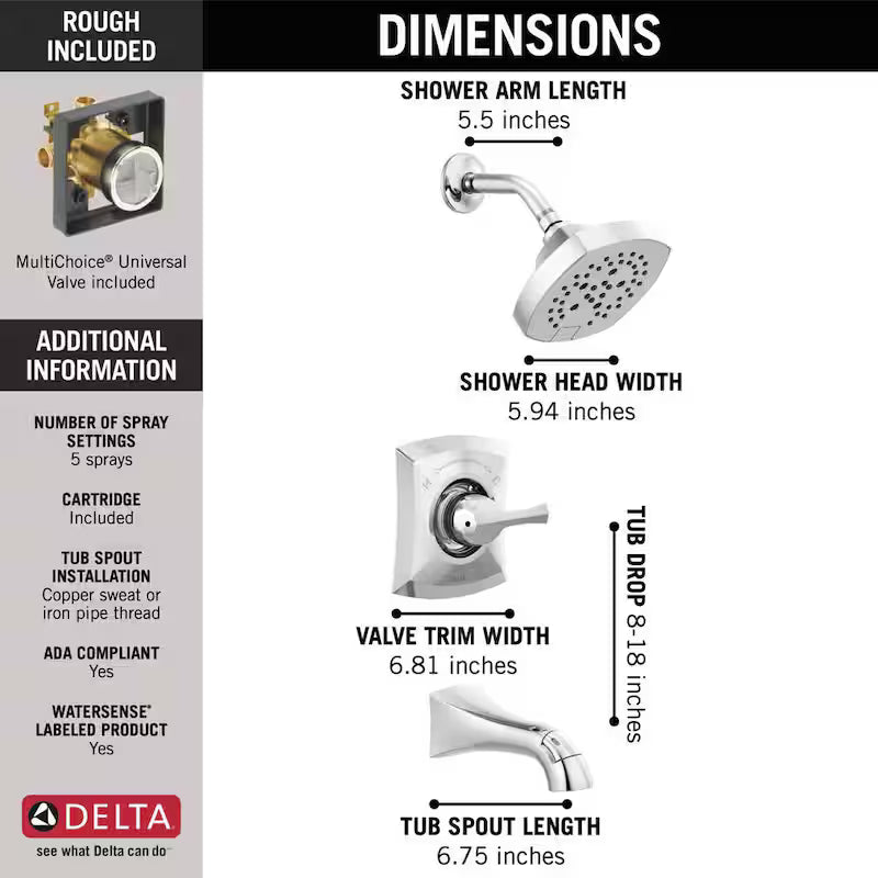 Single-Handle 5-Spray Tub and Shower Faucet in Chrome A2136