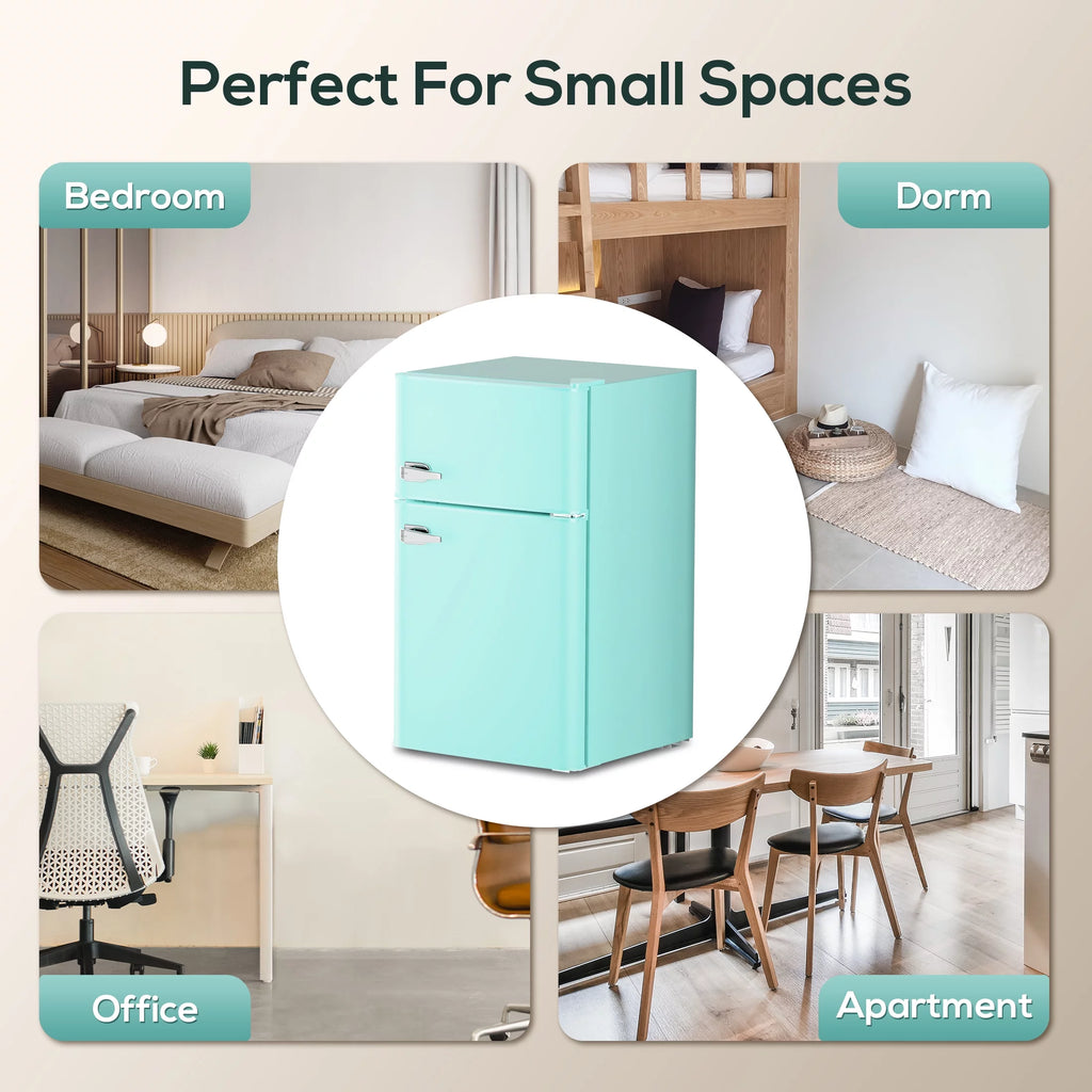 Mini Refrigerator 3.2Cu.Ft Compact Fridge 2-Double Doors with a Freezer V425756