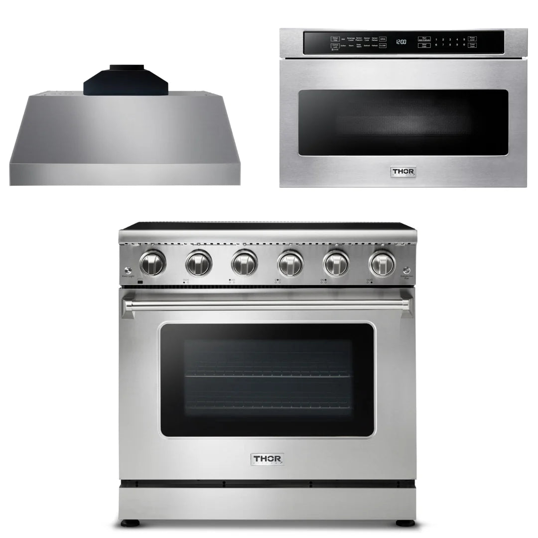 36 Electric Range, Range Hood, Microwave B28717