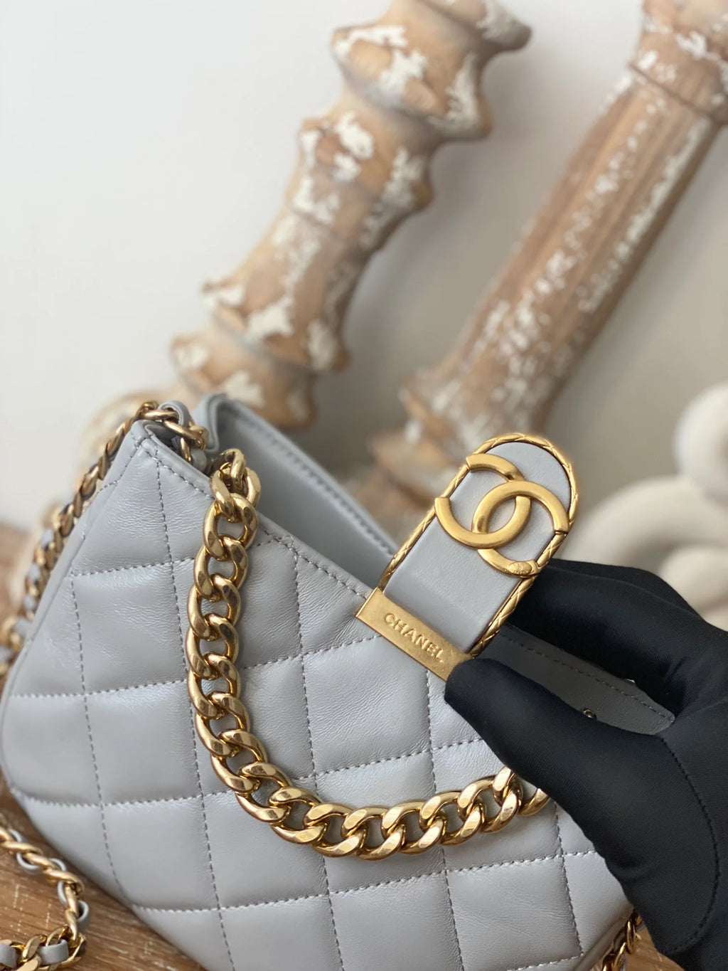 Small Hobo Bag Gold Hardware Grey Shoulder Bag A592281