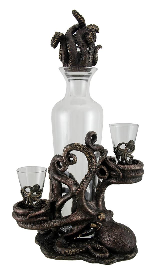 Antique Bronze Finish Statue and Glass Decanter Set H73923