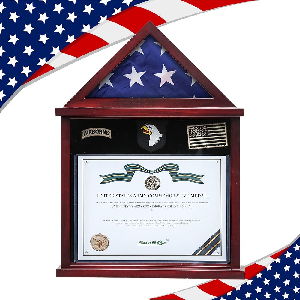 Large Military Shadow Box Flag Display Case with Certificate Holder H652