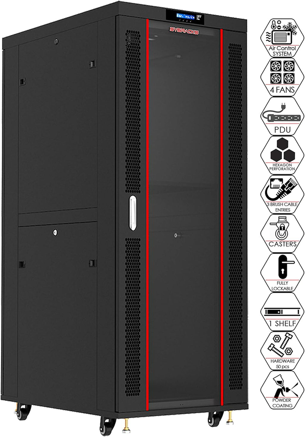 18U Locking Server Rack Cabinet with Casters O6670