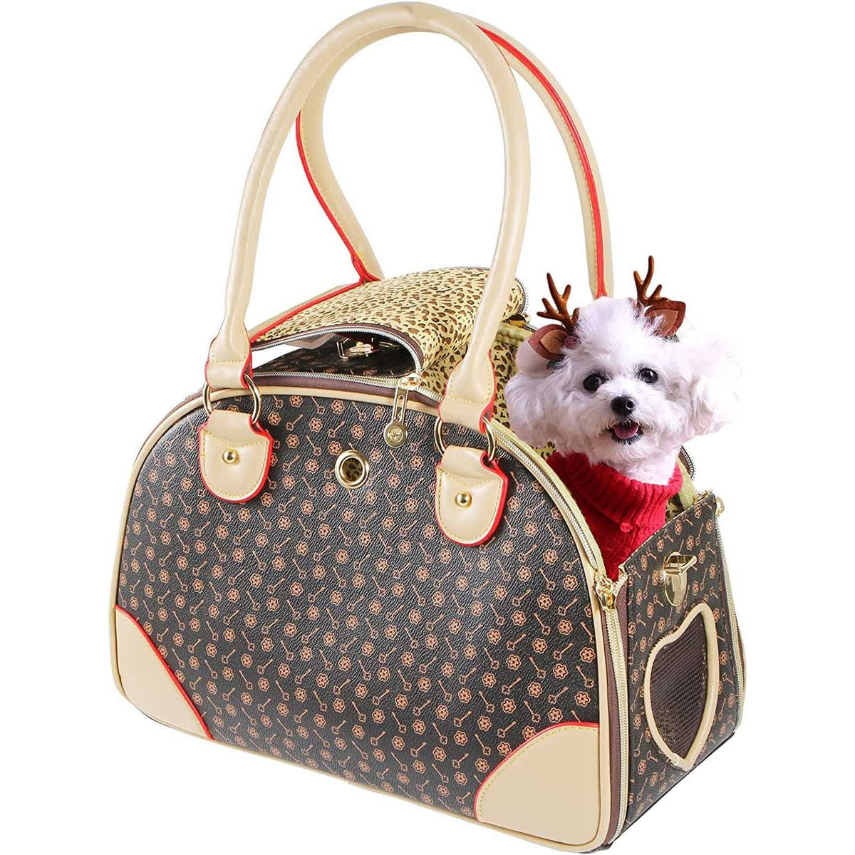 Fashion Pu Leather Dog Carrier Handbag Purse Cat Tote Bag N6750