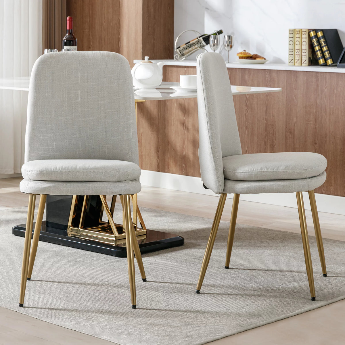 Set of 2 Beige Upholstered Dining Chairs with Metal Legs N47791
