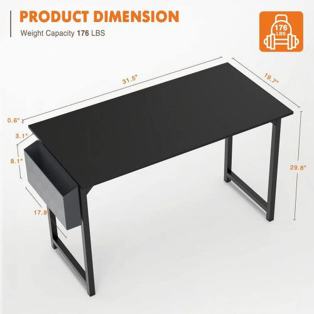 Black 31 Inch Wooden Office Desk with Storage D733
