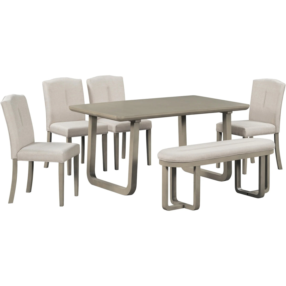 6 Pcs Wood Dining Set with Table 4 Chairs & Bench D5222