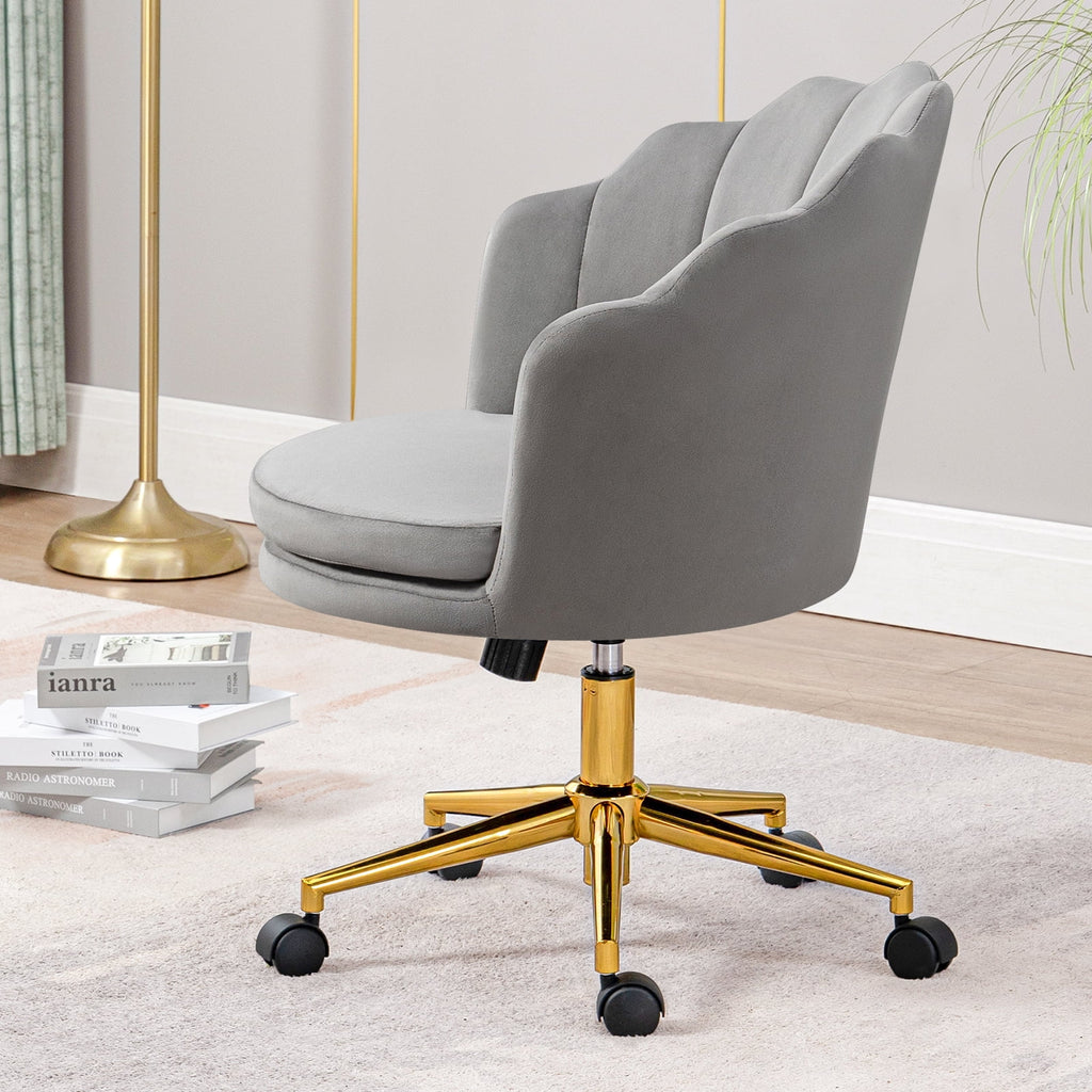 Grey Velvet Adjustable Swivel Office Chair U819400
