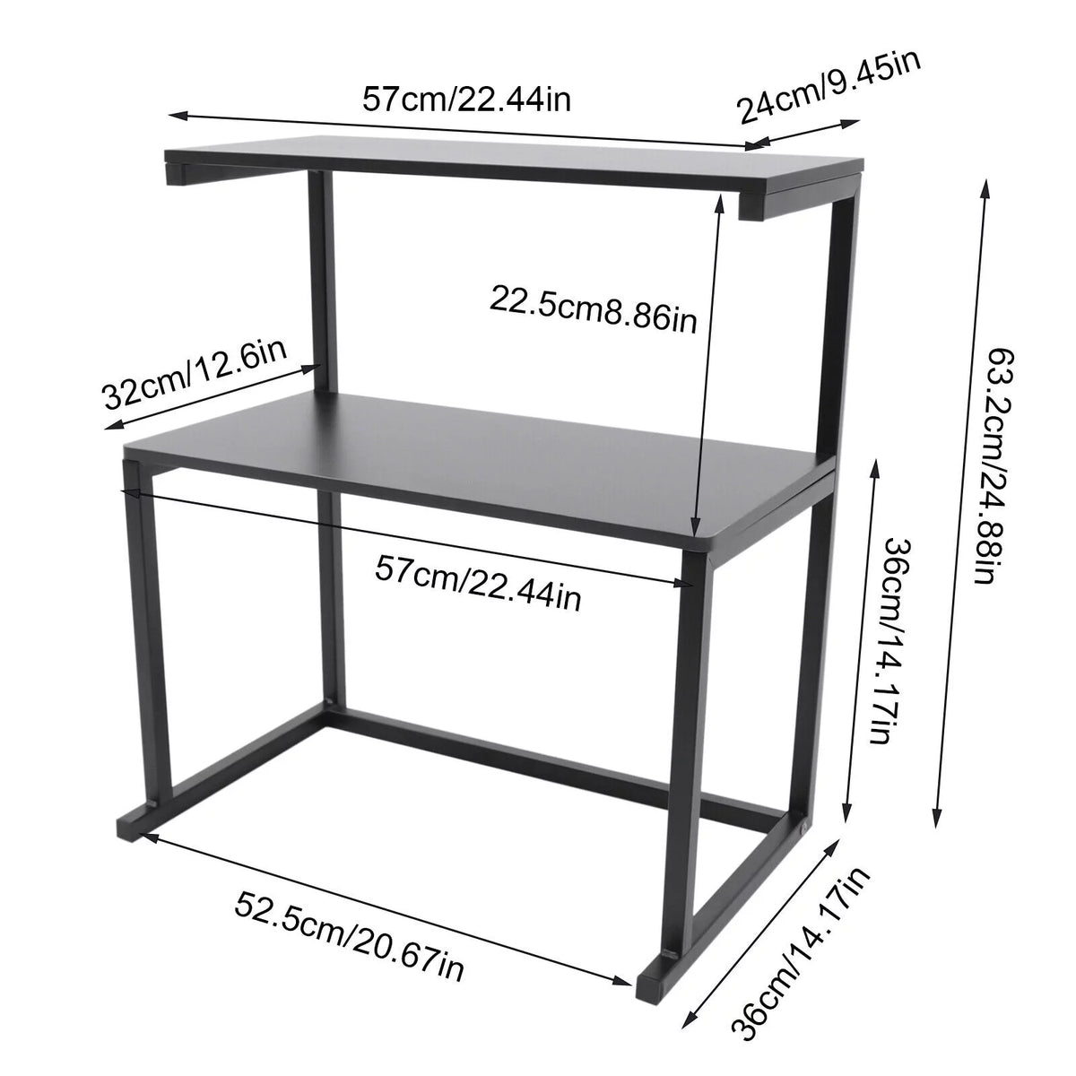 Black 3-Tier Printer Stand Storage Shelves H95409