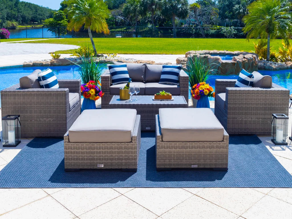 6-Piece Gray Wicker Patio Sofa Set with Coffee Table I3718