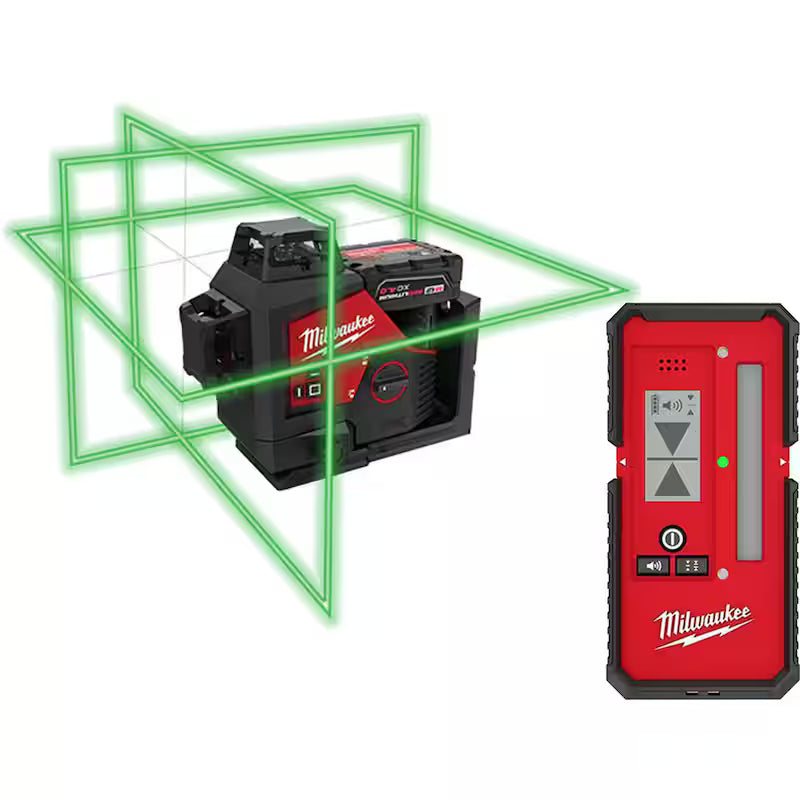 12-Volt Cordless Green 3-Plane Laser Level Kit with Laser Detector E8544