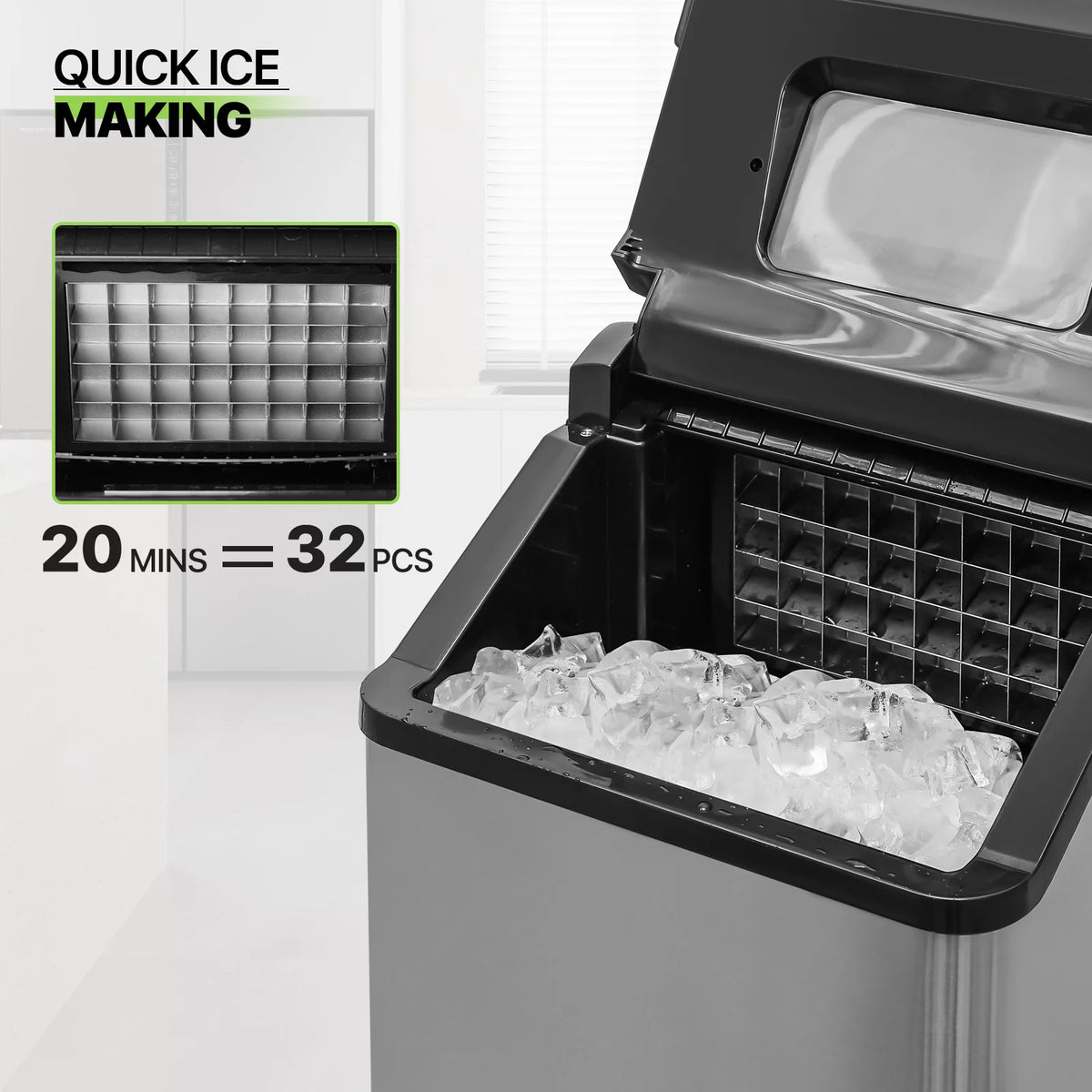 Black Countertop Ice Maker with Basket and Scoop, 26lbs in 24Hrs M11460