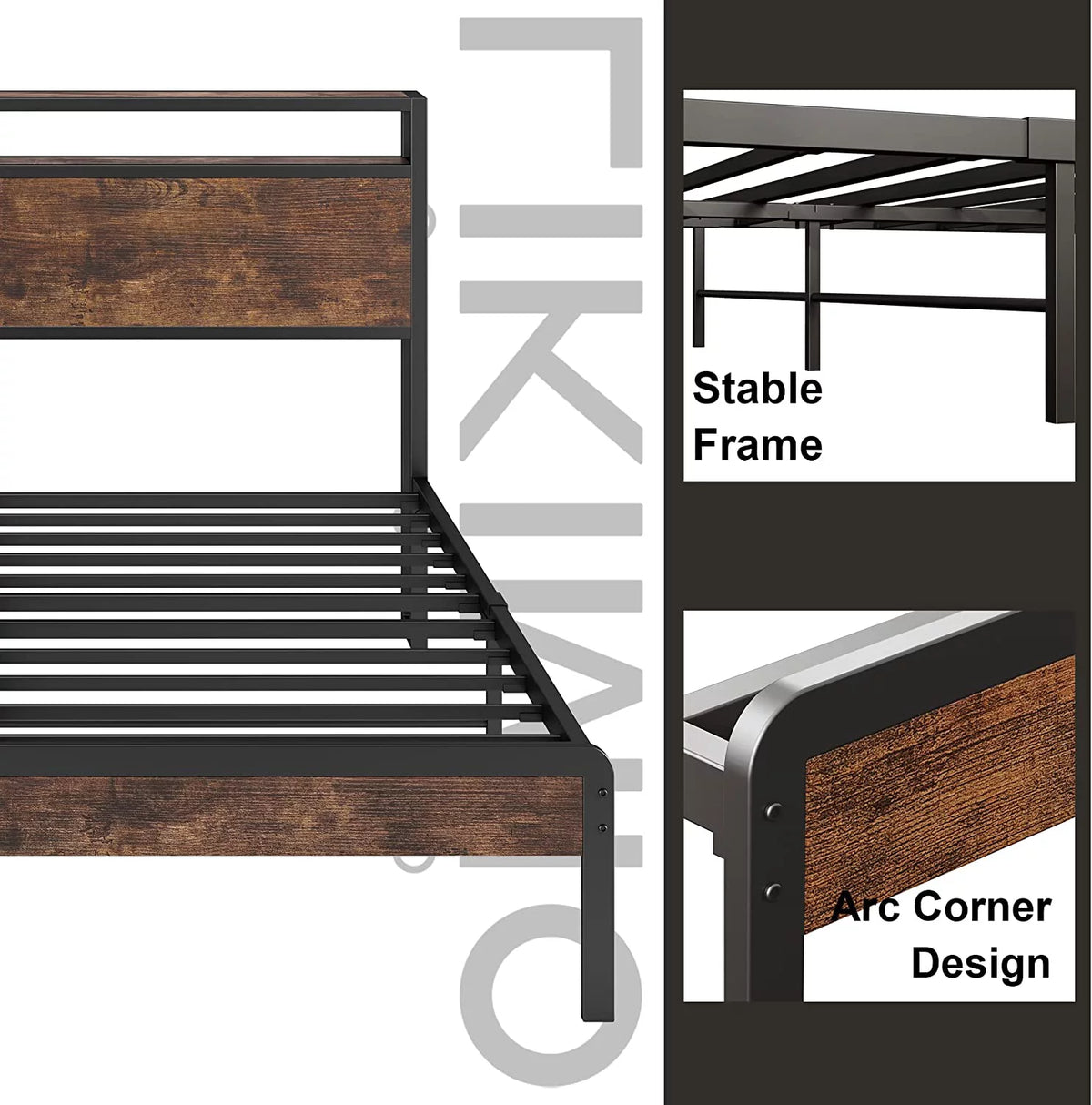 Queen Bed Frame with Industrial Headboard I175