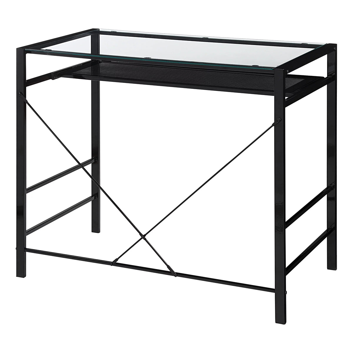 Computer Desk with Clear Tempered Glass Top and Black Metal Frame H139