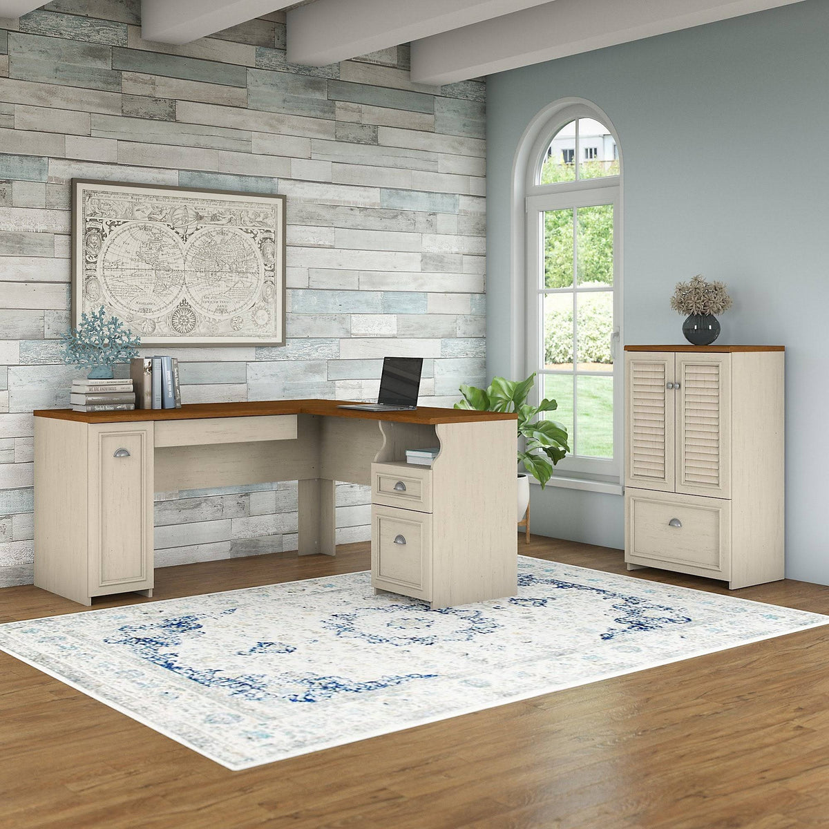 Gray L Shaped Desk with Storage Cabinet and File Drawer X499145