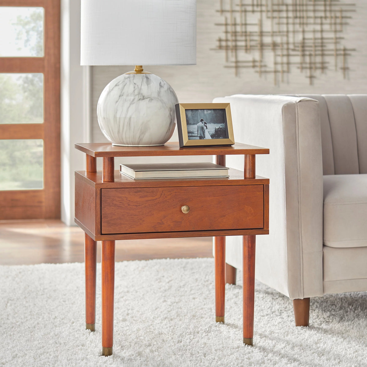 One Drawer Side Table Walnut Stained F2561
