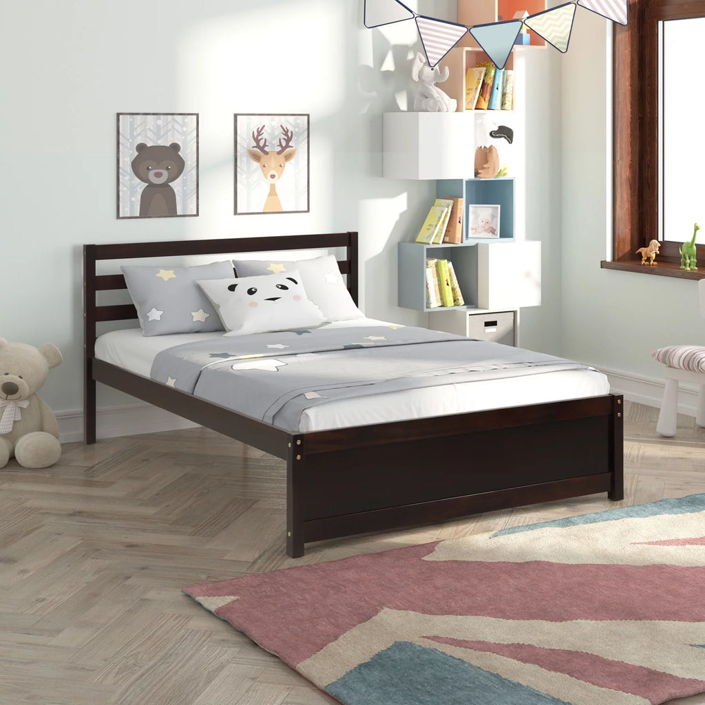 Espresso Full Wood Platform Bed Frame with Headboard Z114216