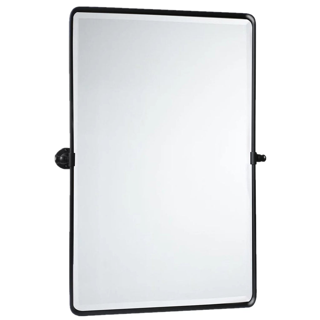 Black Metal Framed Tilting Beveled Rectangle Bathroom Mirror 23x35" V95289