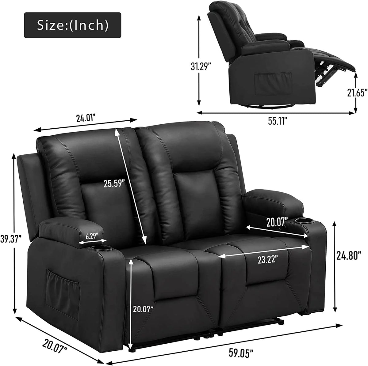 Black 3PC Bonded Leather Recliner Set S715664