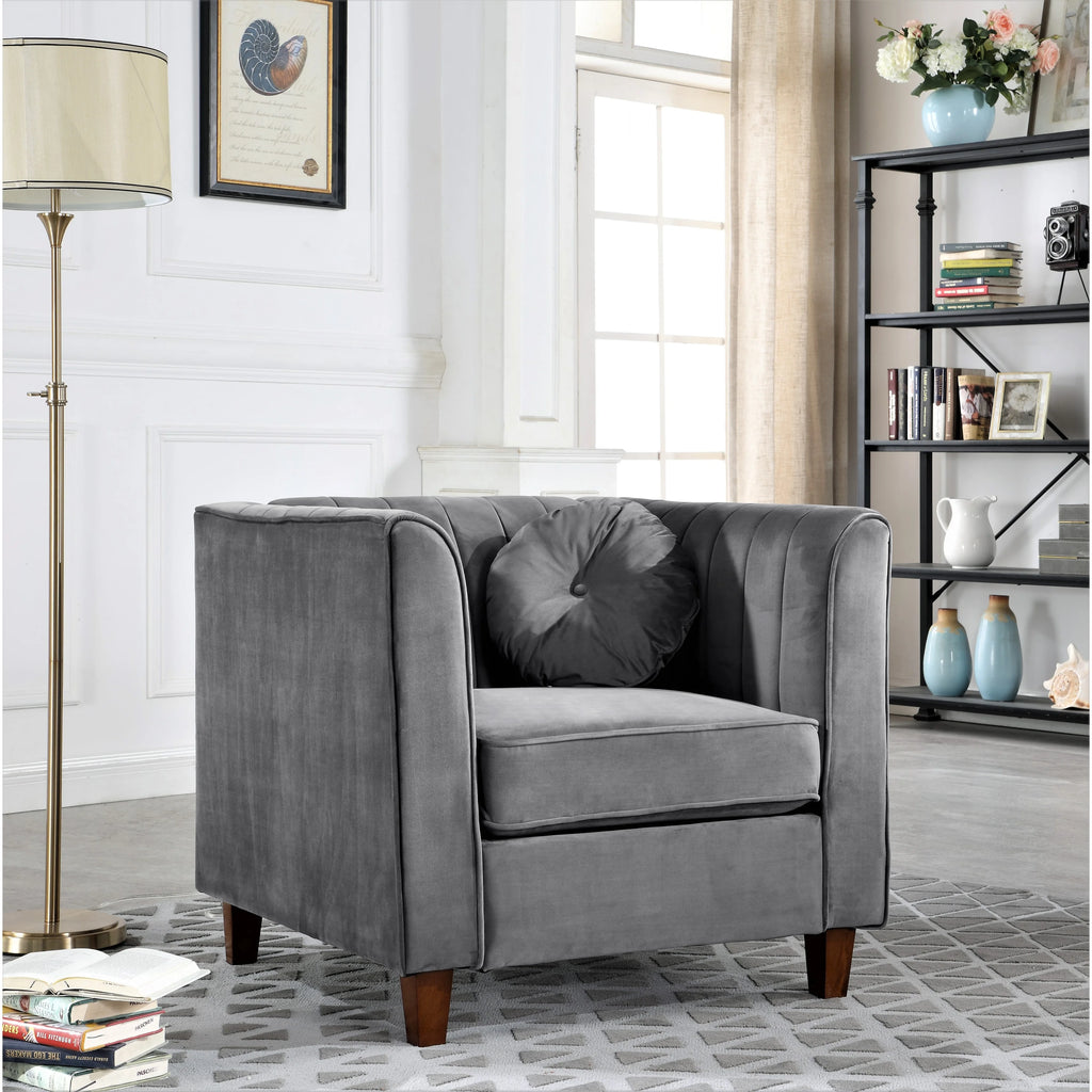 Beige Velvet Chesterfield Chair G5598
