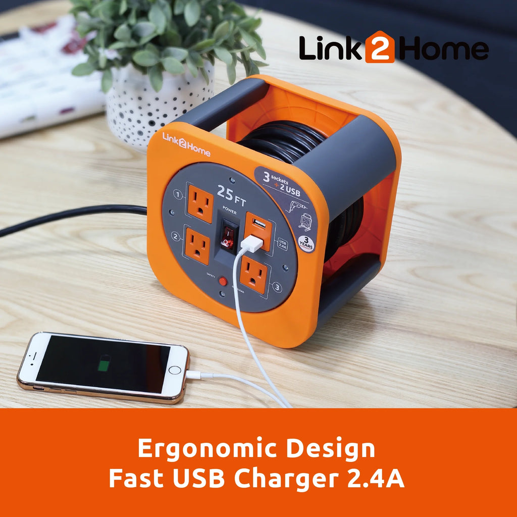 25 ft. Extension Cord 3 Power Outlets 2 USB Ports 16 AWG SJT Cable J248826