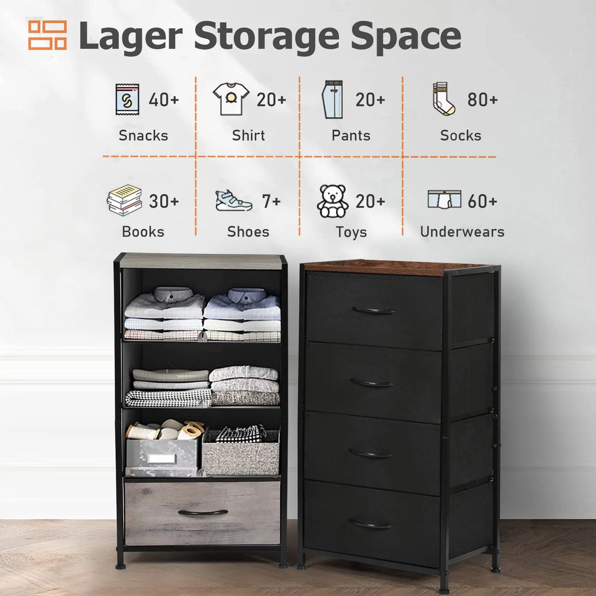 Black 4 Drawer Fabric Dresser L3297