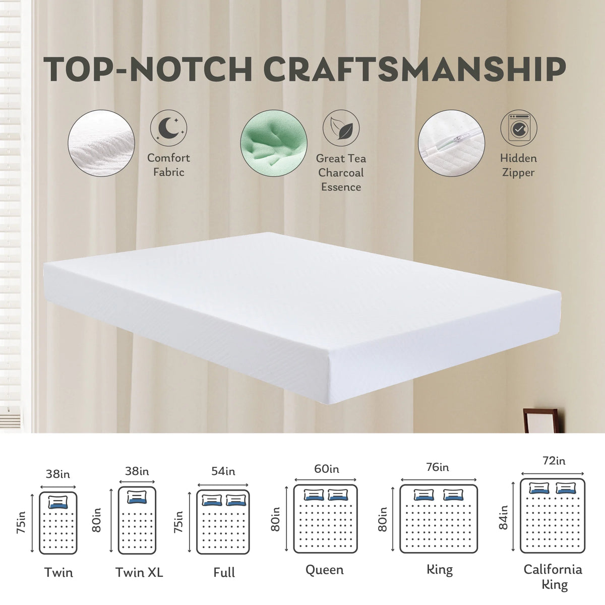 White Twin 6 inch Memory Foam Mattress A4242