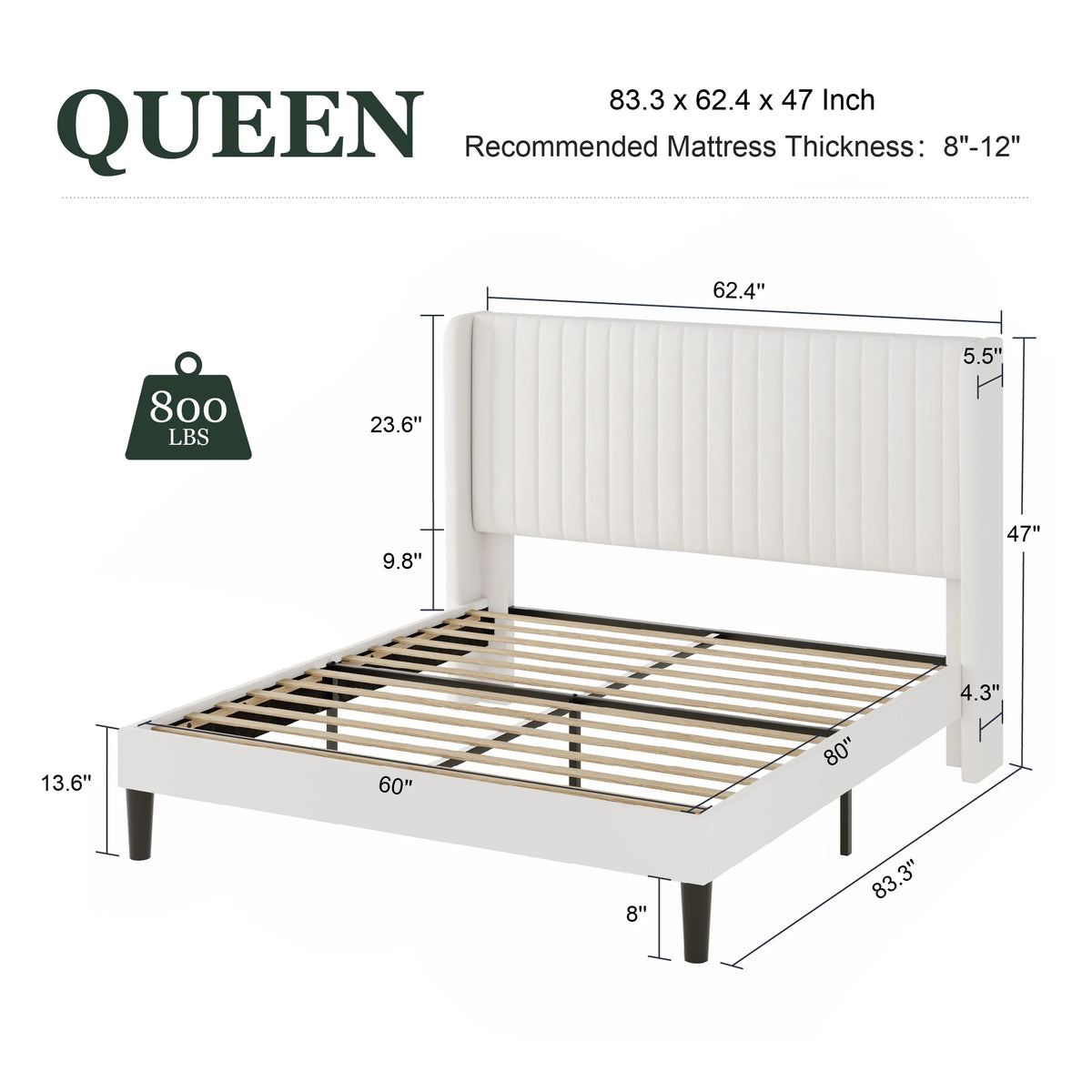 Queen Size Off-White Velvet Upholstered Bed Frame F45325