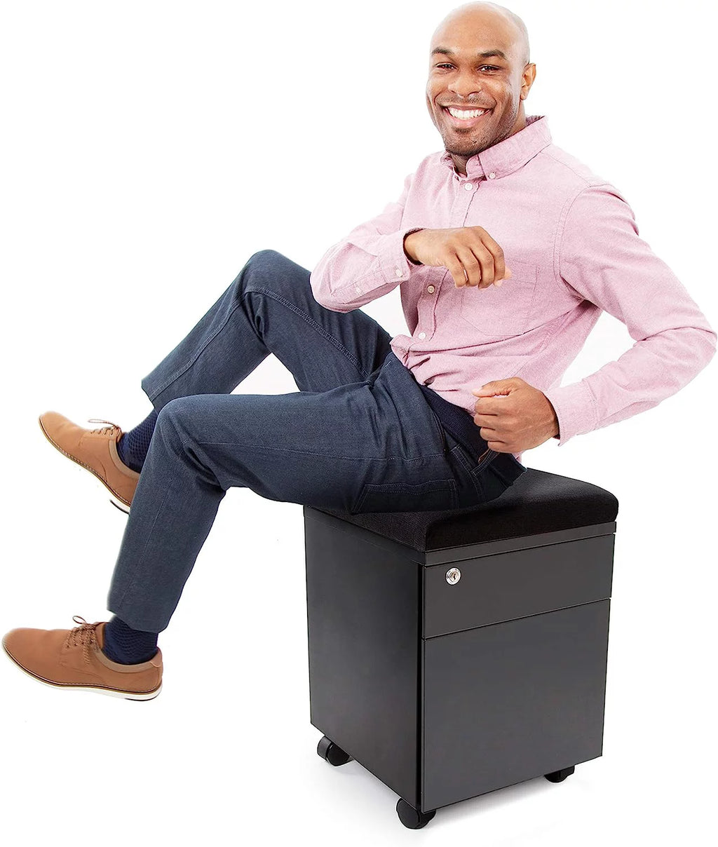 Black 2 Drawer Mobile File Cabinet with Cushion Top S7266