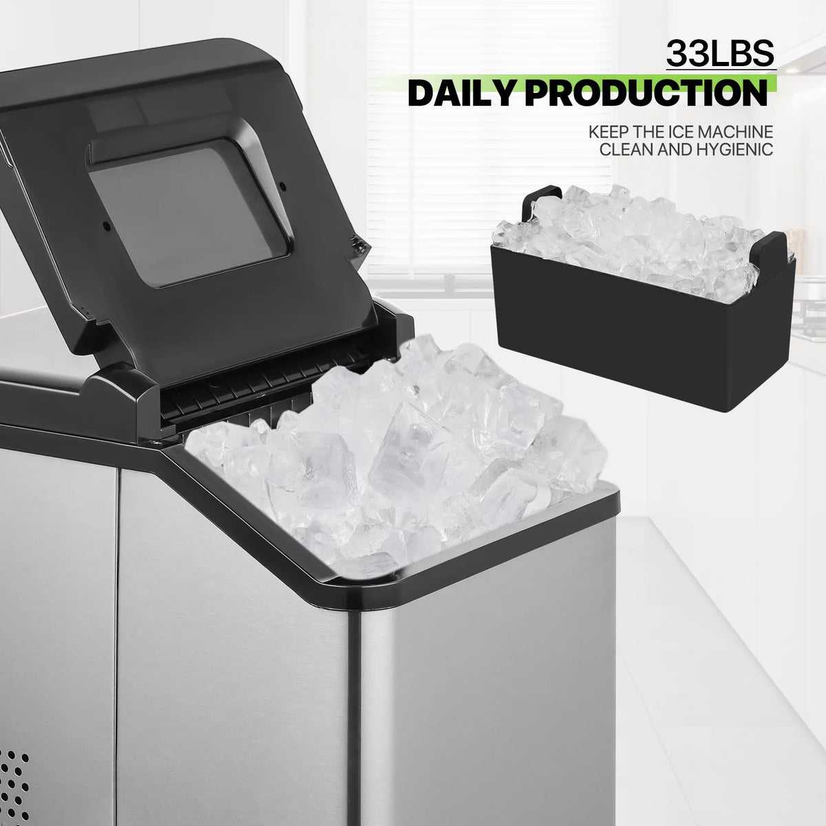 Black Countertop Ice Maker with Basket and Scoop, 26lbs in 24Hrs M11460