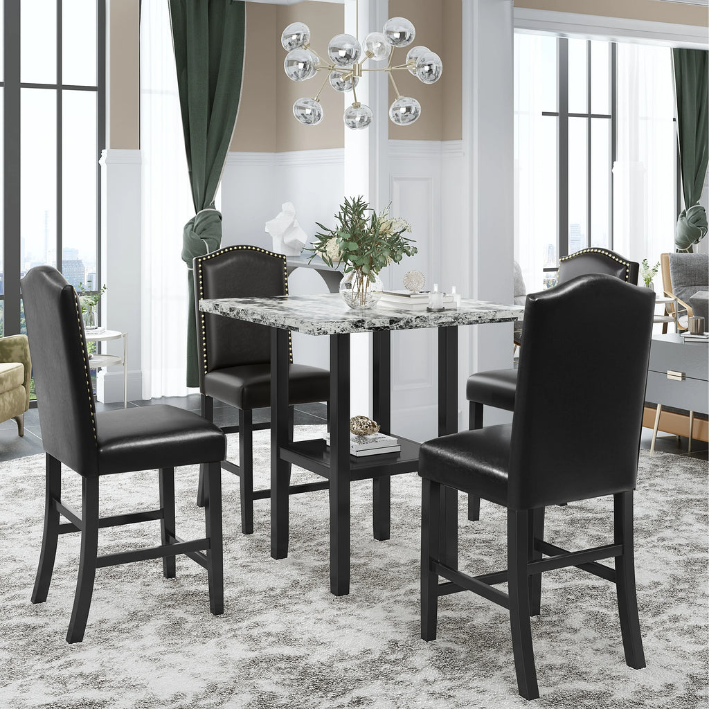 5-Piece Gray Faux Marble Dining Set O391
