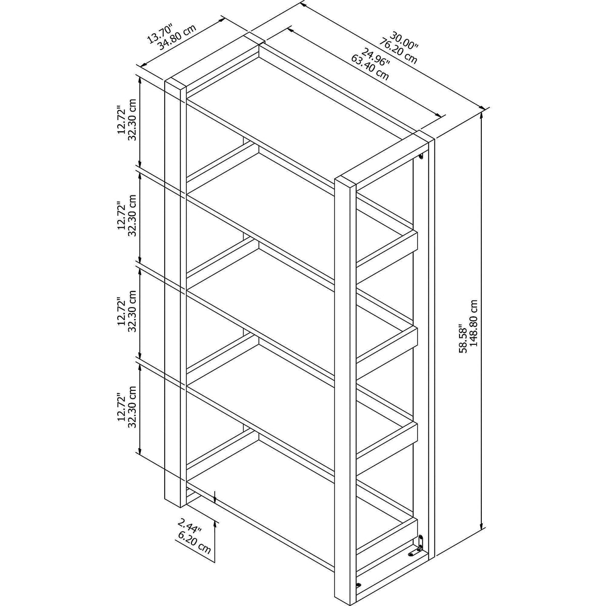 White 5 Shelf Bookcase Z982
