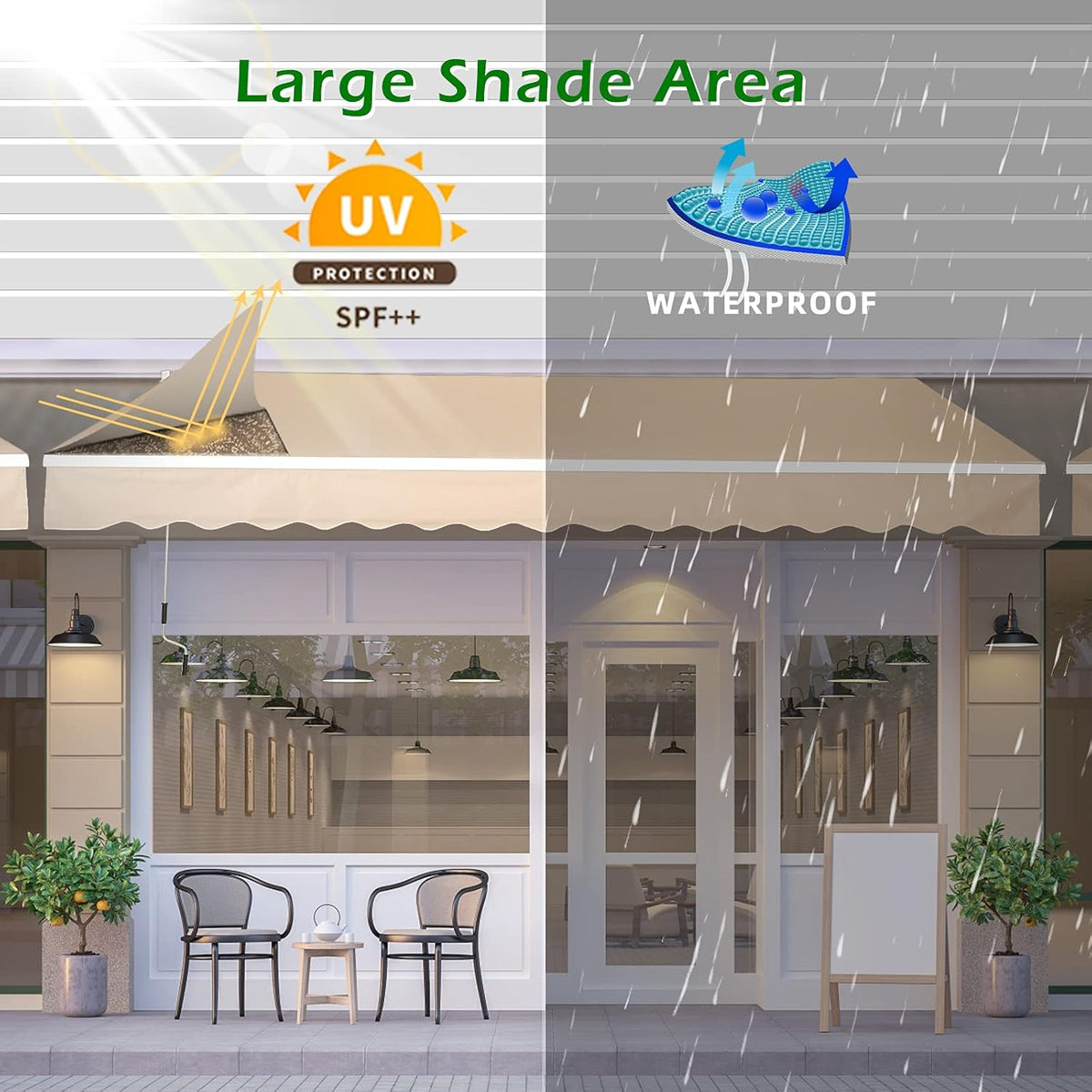 13'×8' Retractable Patio Awning with Manual Crank Handle, Beige K1302