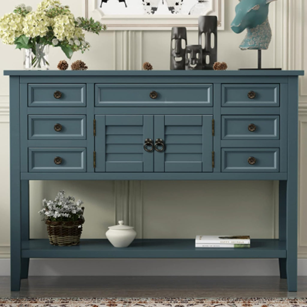 45 Console Table with 7 Drawers Cabinet and Bottom Shelf Sideboard I485215