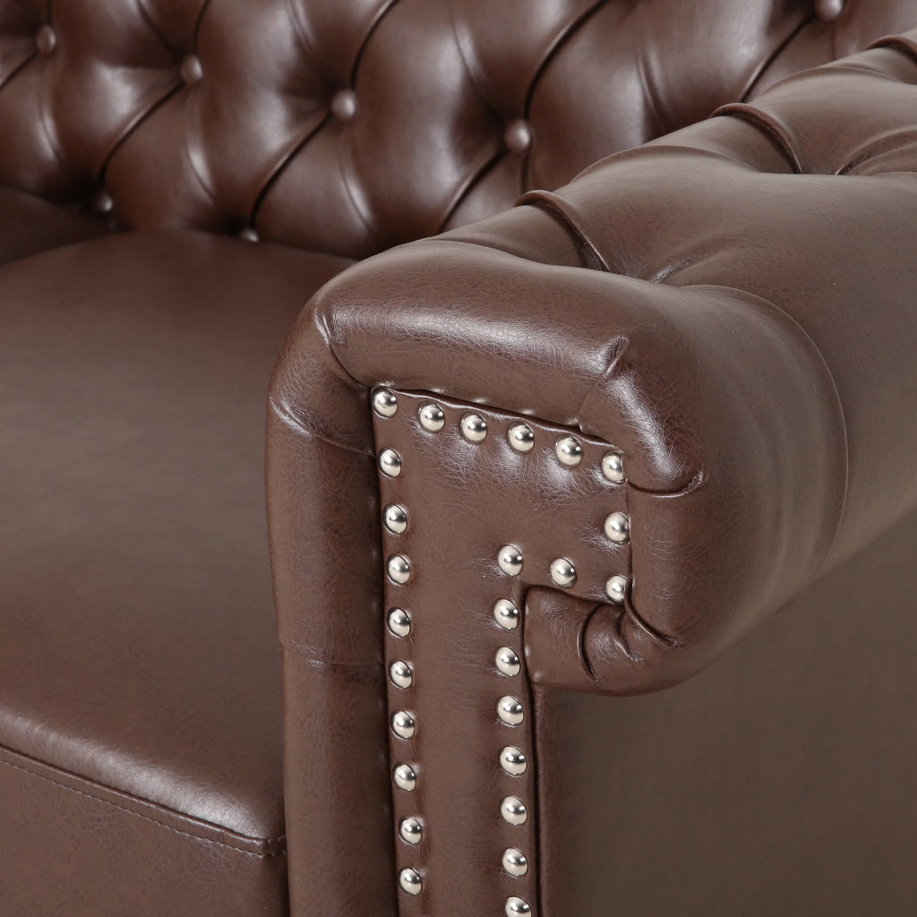 Dark Brown Faux Leather Loveseat E44769