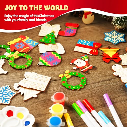 60 Pcs Unfinished Wooden Hanging Ornaments Craft Kit I861401