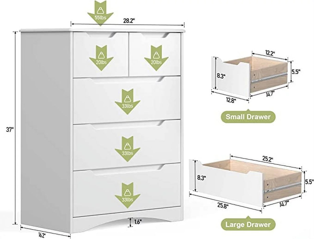 White 5 Drawer Wood Dresser L95894