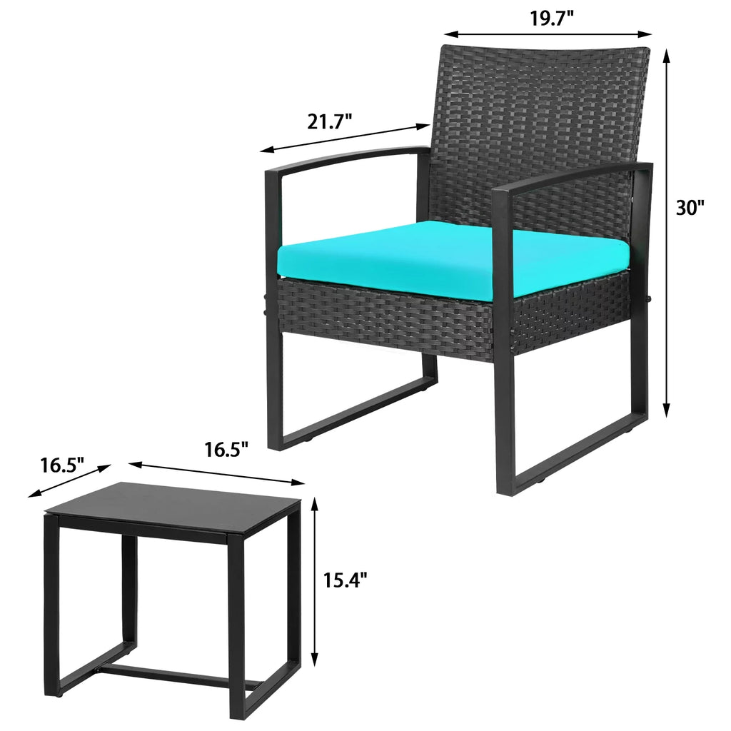 3 Pieces Wicker PE Rattan Bistro Set with Table J92789