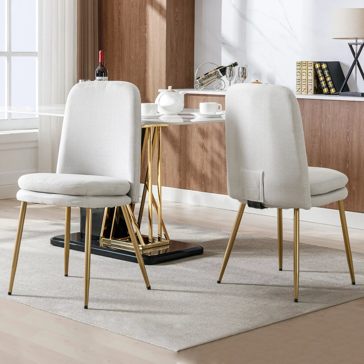 Set of 2 Beige Upholstered Dining Chairs with Metal Legs N47791